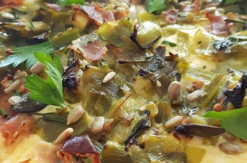 Tarte sarrasin faisselle et fondue de poireaux